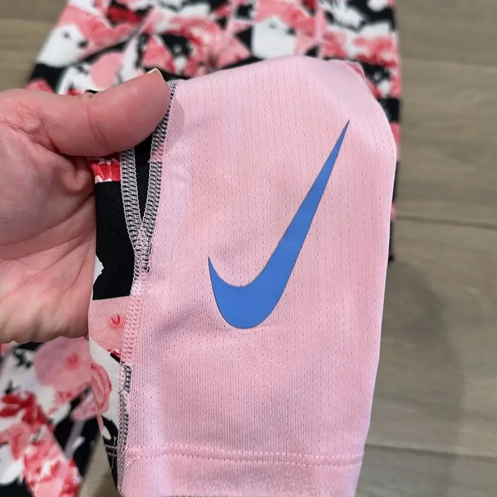 NIKE Girls‎ Pink Black Dri-Fit Floral Abstract Printed Tight Fit Leggings Size L